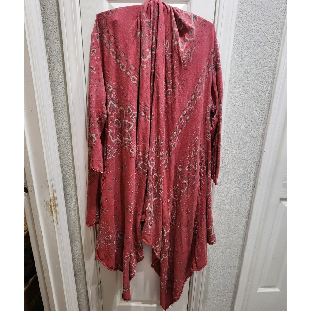 Magnolia Pearl Bandana Paisley Print Cardigan Duster Jacket Kimono One Size Red